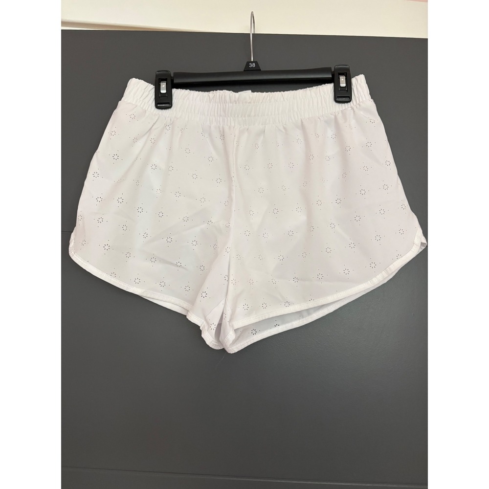 Yogalicious Summersalt Running Shorts White Laser Cut Eyelet Womens Large